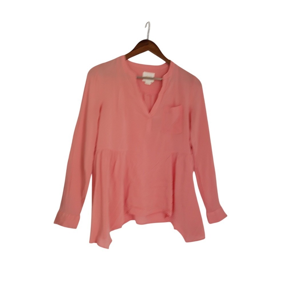 Maeve Anthropologie Coral Pink Babydoll Peplum Blouse S Soft Fem Romantic NWOT